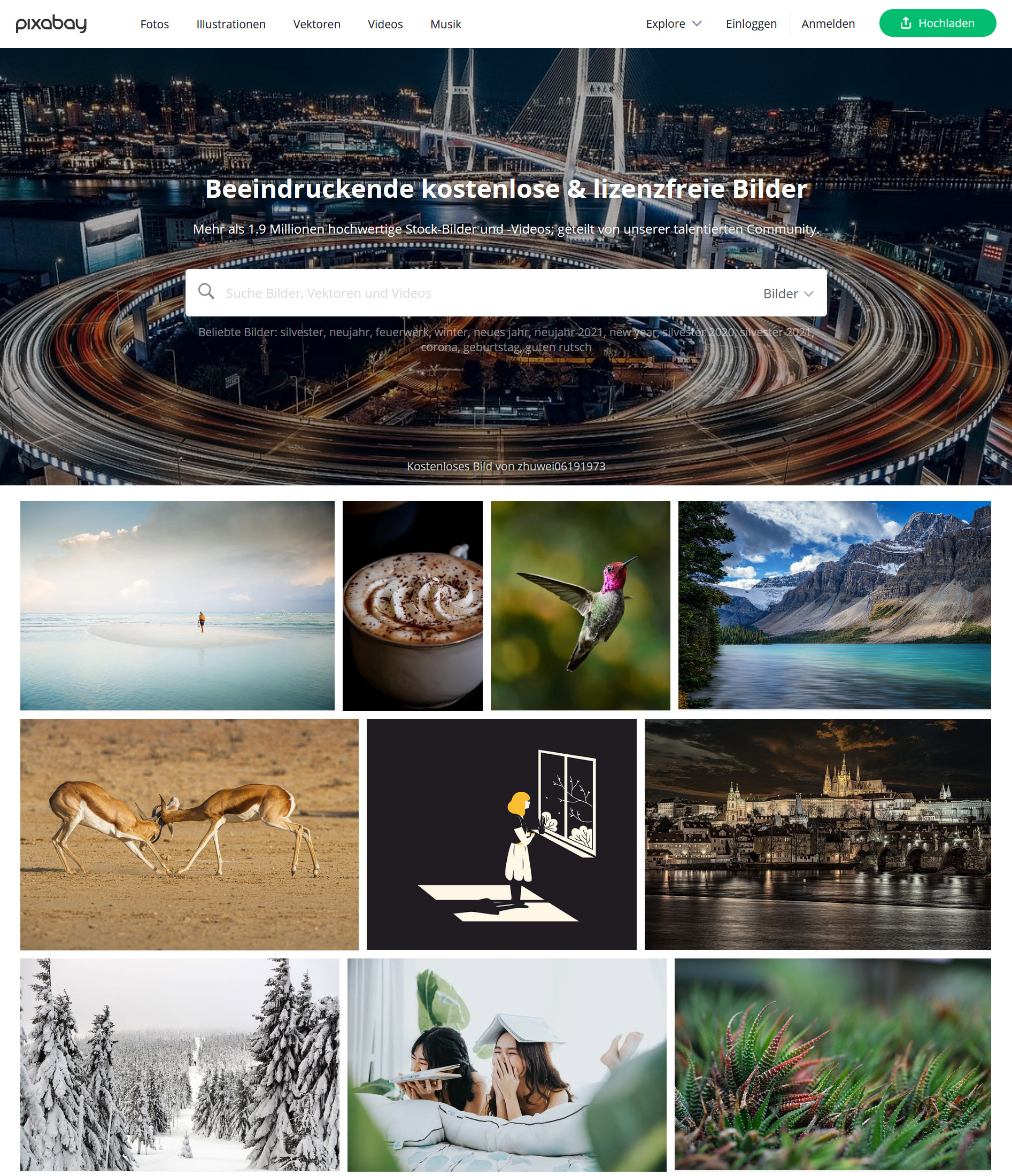 Startseite des Stockimage Anbieters Pixabay