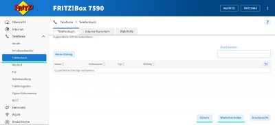 Fritz!Box Weboberfläche, Unterseite des Telefonbuchs um neue Einträge anzulegen.
