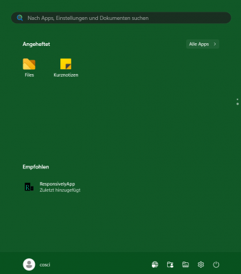 Windows 11 Startmenü des Benutzers CoSci.