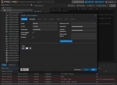 Proxmox v8.3.3 LXC mit Docker und Portainer erstellen