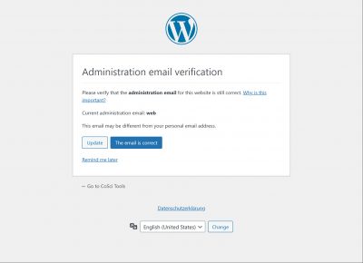 Wordpress disable Administration email verification