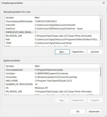 Windows 11 Umgebungsvariablen von Nextcloud Client anpassen