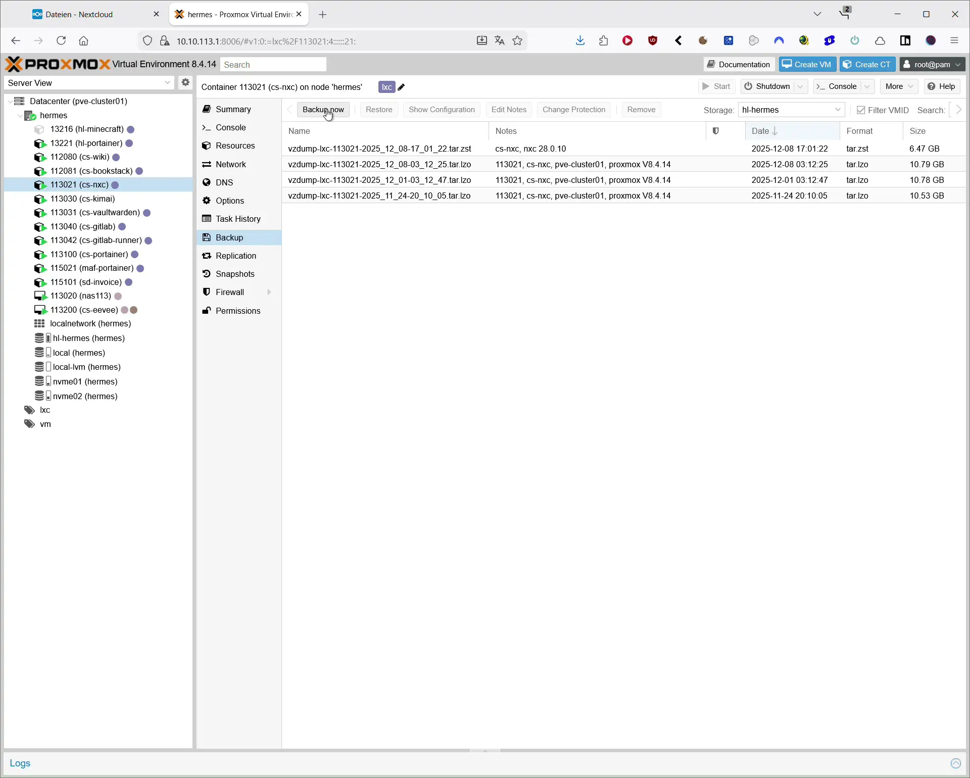 nextcloud-update-01-proxmox
